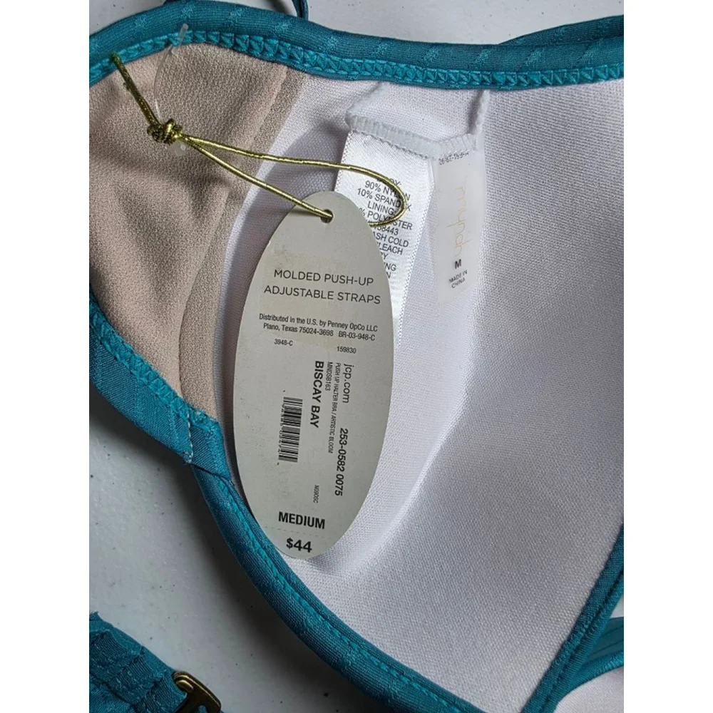 Mynah Teal Molded Push Up Halter Bikini Top Medium NWT Resort Swim